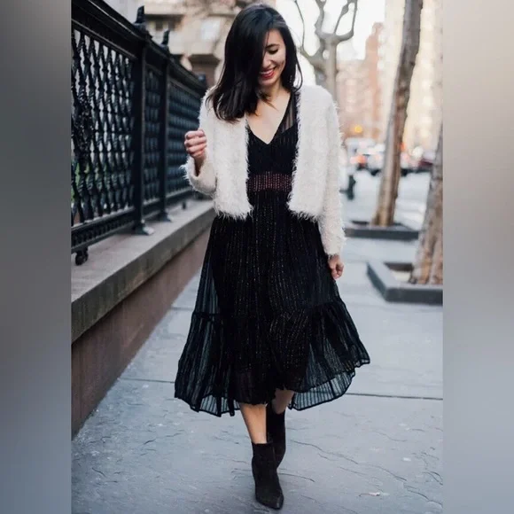 Anthropologie Floreat Annency Semi Sheer Metallic Striped Midi Dress - Picture 4 of 9